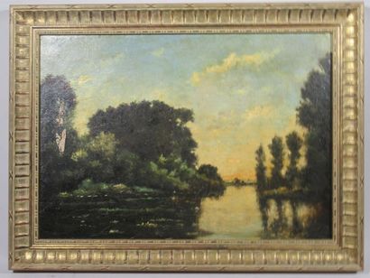 null Charles François DAUBIGNY (1817-1878) "Les étangs de Comelle à Chantilly" Huile...