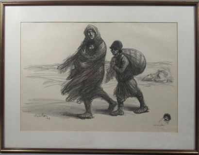 null Théophile Alexandre STEINLEN (1859-1923) "Famille sous la tempête de vent" Lithographie...