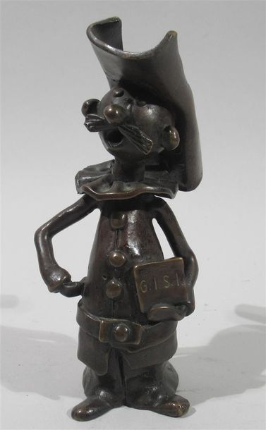 null Sujet en bronze figurant un chanteur humoristique et caricaturiste portant une...