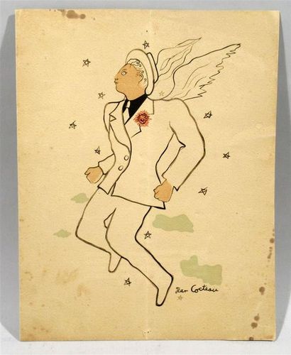 null Jean COCTEAU (1889-1963) Charles TRENET* Première page : Portrait, dessin à...