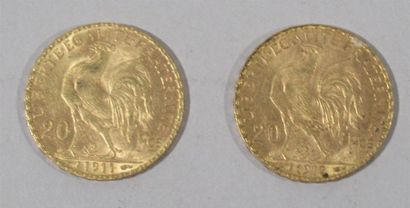 null 2 pièces de 20 Francs or au Coq 1911 et 1912 Non présentées aux expositions...