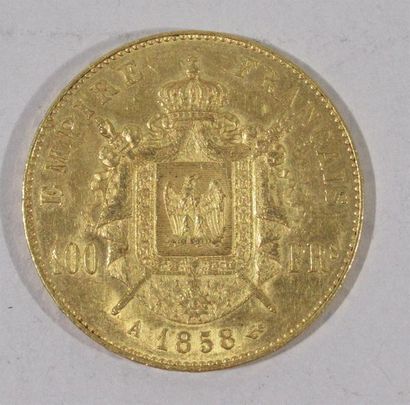 null 1 pièce de 100 Francs or Napoléon III BARRE tête nue 1858 Non présentée aux...