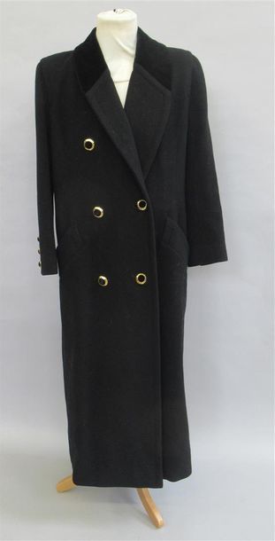 null IPSOS - Grand manteau long de femme en cachemire et laine noir, les boutons...
