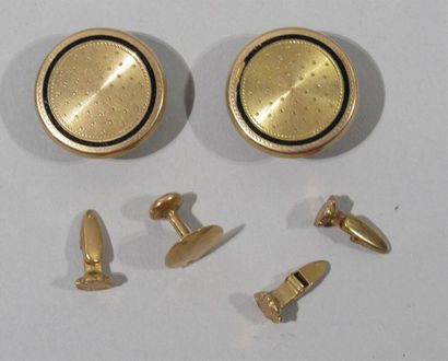 null Suite de boutons de col en or jaune 18 K (750/oo), une paire rehaussée d'émail...