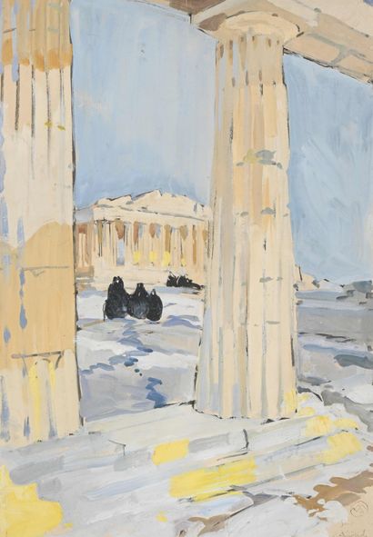  Mathurin MEHEUT (1882-1958), «L Acropole d Athènes», Gouache monogrammée en bas... Gazette Drouot