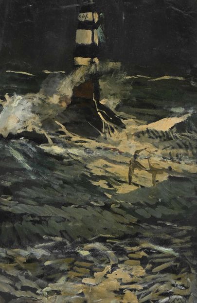  Mathurin MEHEUT (1882-1958), «Le phare - Gros temps à Roscoff», Gouache monogrammée... Gazette Drouot