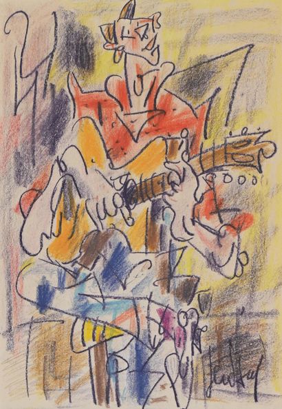  GEN PAUL (1895-1975) «Guitariste», Pastel et crayon gras signé en bas à droite,... Gazette Drouot