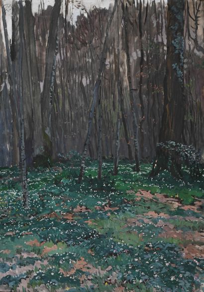  Mathurin MEHEUT (1882-1958), «Forêt de Fontainebleau», Caséine monogrammée en haut... Gazette Drouot