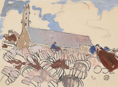  Mathurin MEHEUT (1882-1958), «Marins près de la chapelle», Gouache monogrammée en... Gazette Drouot