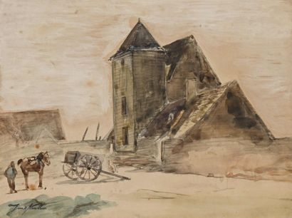  Johan Barthold JONGKIND (1819-1891) «La charrette près de la tour carrée», Aquarelle... Gazette Drouot