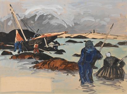  Mathurin MEHEUT (1882-1958), «La barque échouée devant l Ile de Batz, décembre 1913... Gazette Drouot
