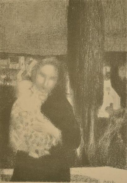Maurice DENIS (1870-1943) «Maternité au cyprès» litho mbd 24x17.5 Gazette Drouot