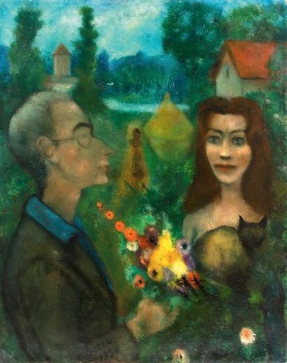 null Elle et lui, 1950 (Portrait d'Elena et de l'artiste)
Huile sur toile signée...