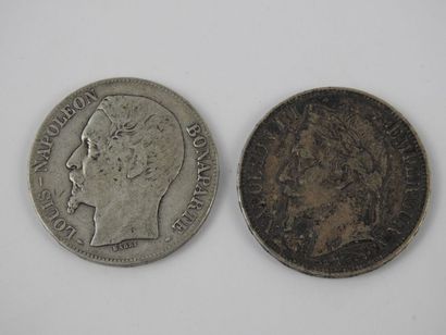 null DEUX MONNAIES Argent 5 Francs dont Napoléon III tête lauré 1870 A & tête nue...