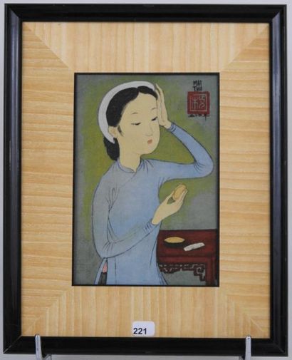  Mai-Thu (Mai Trung Thu, dit) (1906- 1980) : Jeune fille au miroir. Impression sur... Gazette Drouot