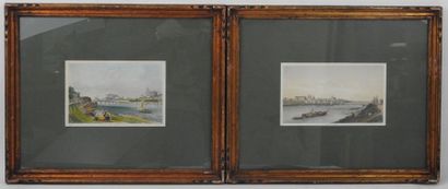 TWO COLOURED ENGRAVINGS seen from the city...