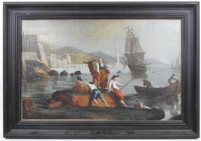 null FRENCH school of the end of the XVIIIth century

Sailors and fishermen in port.

Oil...