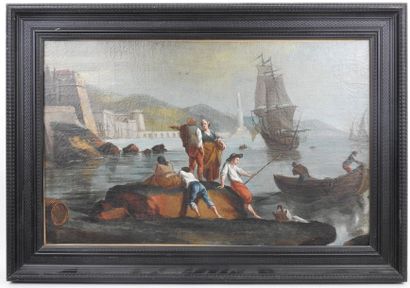 null Ecole FRANCAISE de la fin du XVIIIème siècle

Marins et pêcheurs au port.

Huile...