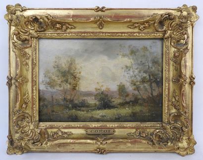 null In the taste of COROT:

Landscape 

Panel 

18 x 26.5 cm

Has a signature on...