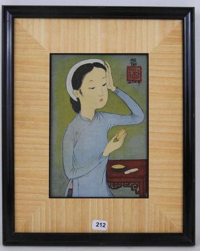  Mai-Thu (Mai Trung Thu, dit) (1906- 1980) : Jeune fille au miroir. Reproduction... Gazette Drouot
