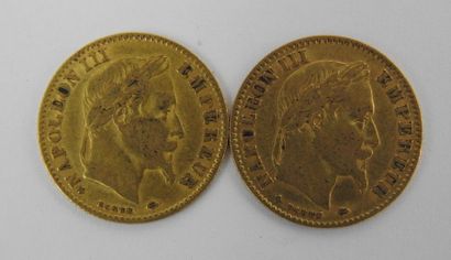 FRANCE : Deux monnaies 10 FRANCS or, Napoléon...