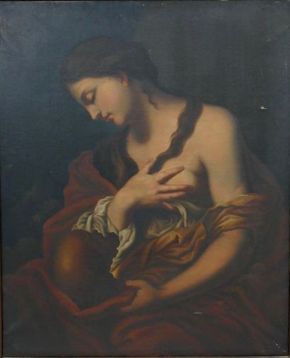 null 19th century ITALIAN school: 

Mary Magdalene penitent. 

Oil on canvas. 

91...