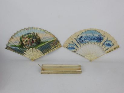 null TWO FANS mounted in ivory or ivory the leaf of one decorated with a gallant...