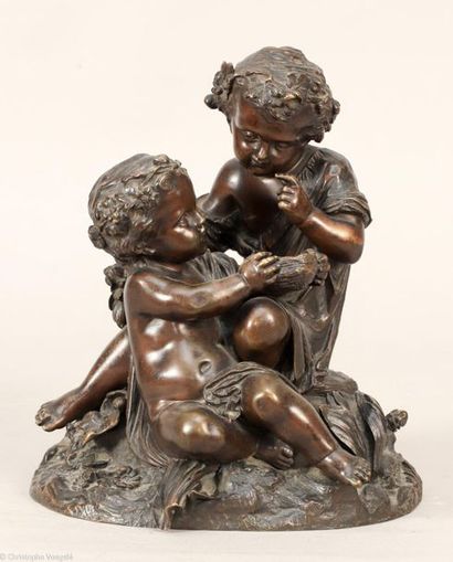 null Ecole du XIXe siècle

GROUPE en bronze à patine brune représentant deux amours.

24.5...