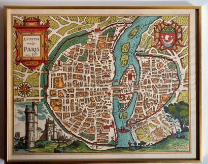 Reproduction of the map of Paris. Framed....