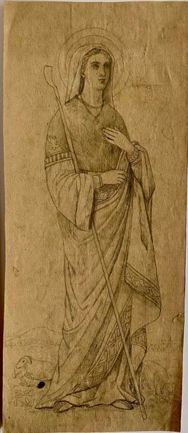Saint Bergère. Drawing. 18,5x43cm