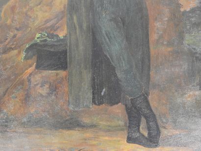 null Charles WEISSER (1864-1940) : Portrait d'homme en pied. Huile sur panneau d'acajou...