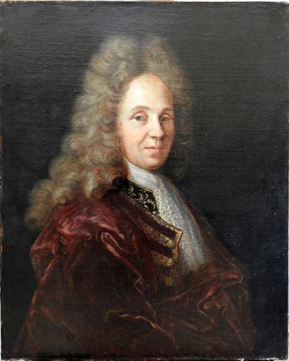 null Ecole FRANCAISE vers 1700 : Portrait d'homme en perruque. Toile. 81 x 65 cm...