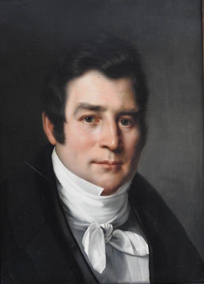 null Ecole FRANCAISE vers 1820 : Portrait d'homme au jabot. Huile sur toile. 46 x...