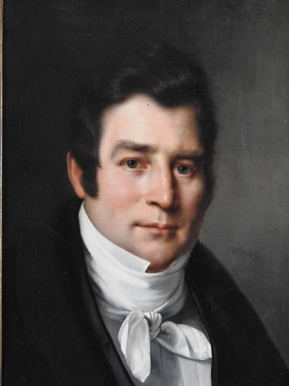 null Ecole FRANCAISE vers 1820 : Portrait d'homme au jabot. Huile sur toile. 46 x...
