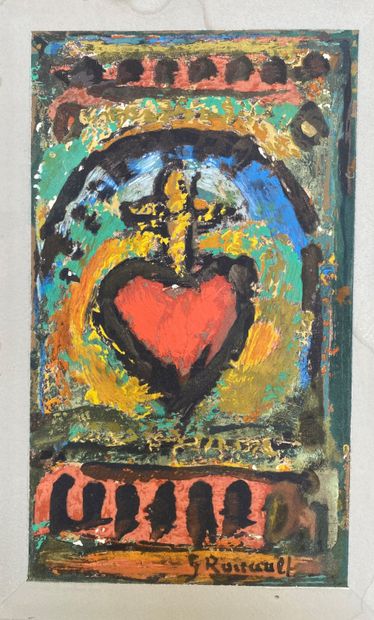 null Georges ROUAULT (1871-1958) after : The Sacred Heart. Stencil in colors. Back...