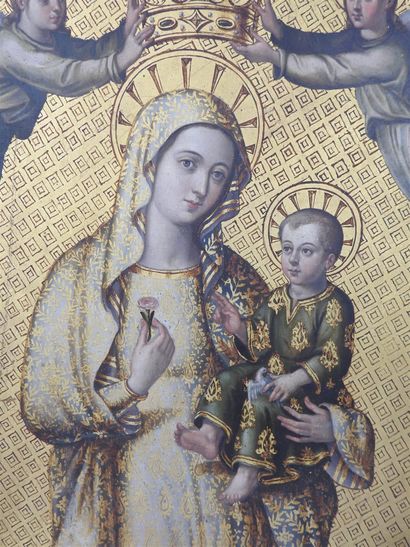 null Ecole ITALIENNE du XIXème siècle : Vierge à l'enfant. Huile sur panneau. 55...