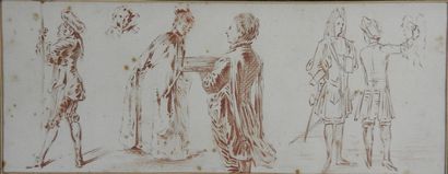 null Dans le gout de WATTEAU : Etudes de personnages. Dessin à la sanguine. 10 x...