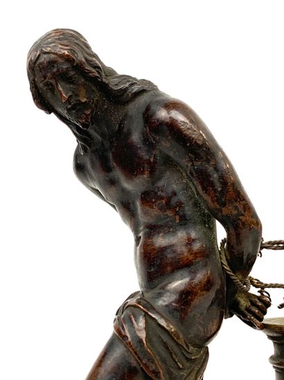  FIGURE en bronze représentant Christ à la colonne 
Attribuée à Antonio Susini (1558-1624),...