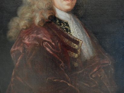 null Ecole FRANCAISE vers 1700 : Portrait d'homme en perruque. Toile. 81 x 65 cm...