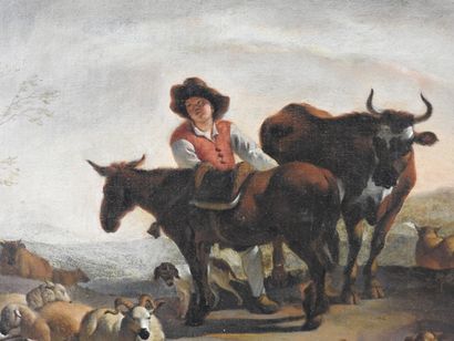 null 18th century HOLLAND school, Lingelbach follower: Young shepherd and herd. Oil...