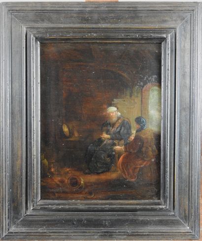 null Ecole HOLLANDAISE vers 1700, suiveur de Rembrandt : Scène d'intérieur avec orientaux....