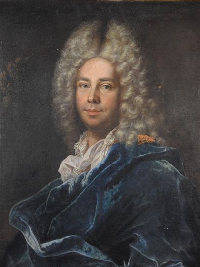 null 18th century FRENCH school according to RIGAUD : Portrait of a man in a blue...