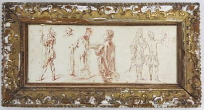 null In the taste of WATTEAU: Character studies. Drawing with sanguine. 10 x 25 ...