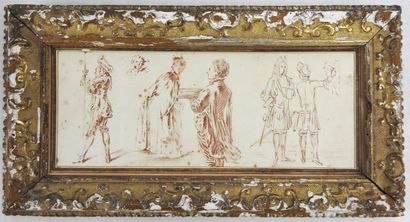 null Dans le gout de WATTEAU : Etudes de personnages. Dessin à la sanguine. 10 x...