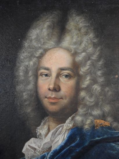 null 18th century FRENCH school according to RIGAUD : Portrait of a man in a blue...