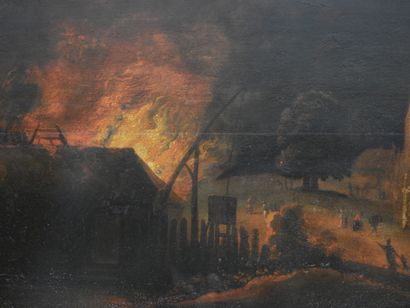 Ecole FLAMANDE du XVIIème siècle : Incendie...