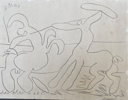 null Pablo PICASSO (1881-1973) : Combat de centaures IV. Cannes 6-12- 59. Lithographie...