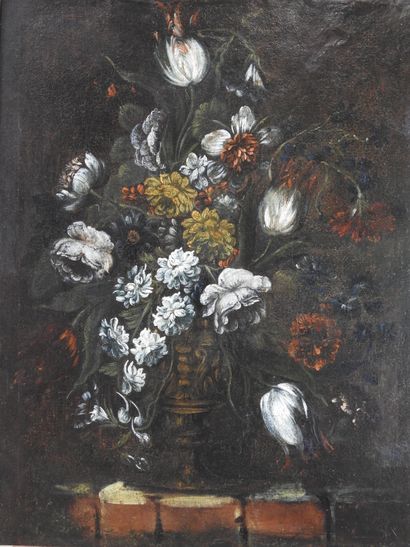 null 18th century ITALIAN school: Flowers in a basin. Oil on canvas. 66 x 51 cm....
