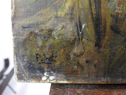 null POIRET (XXeme siècle) : Deux amazones. Huile sur toile. Signé en bas à gauche....