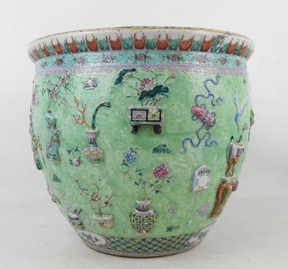 null 
CHINA - 19th century: Polychrome porcelain aquarium (or fish bowl) with molded...